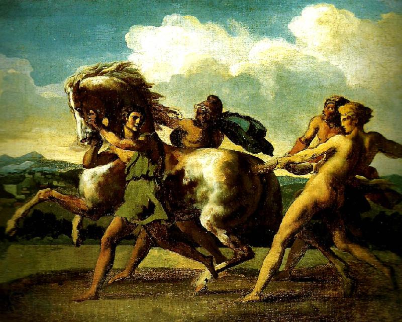 Theodore   Gericault heval arrete par des esclaves Spain oil painting art
